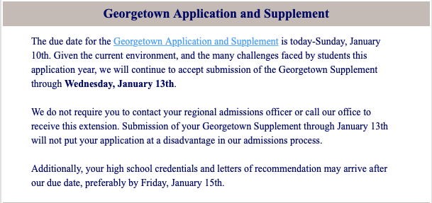 Georgetown Application and Supplement deadline extended