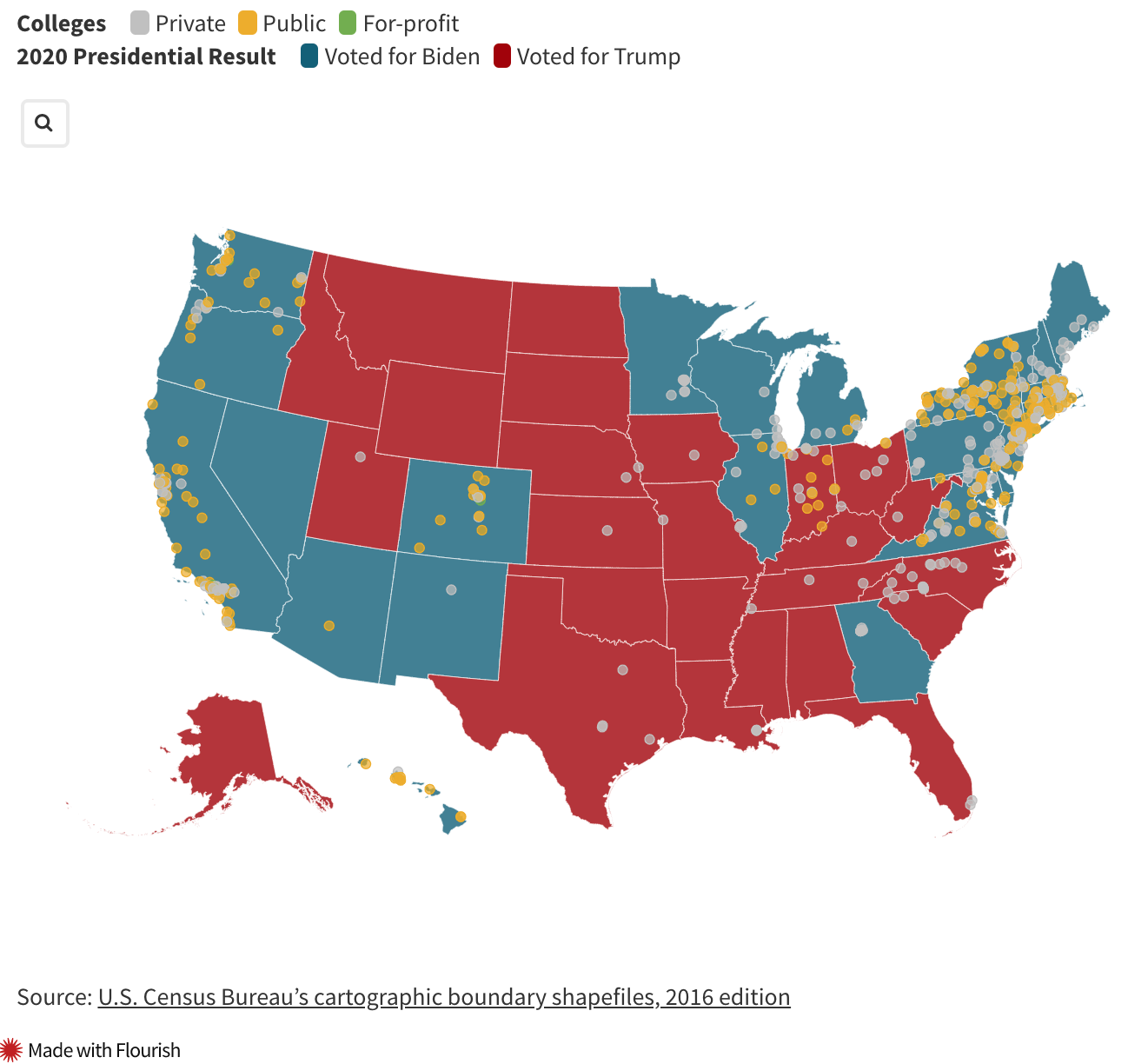 US states that voted for Biden or Trump